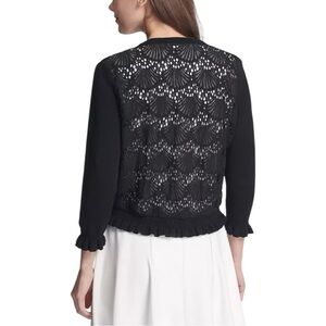 DKNY Open Front Cardigan with Lace Back size Medium in Black NWT Long Sleeves